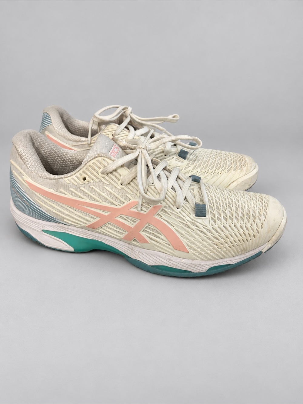 ASICS Women's Cream Athletic Shoes with Pink and Teal Accents